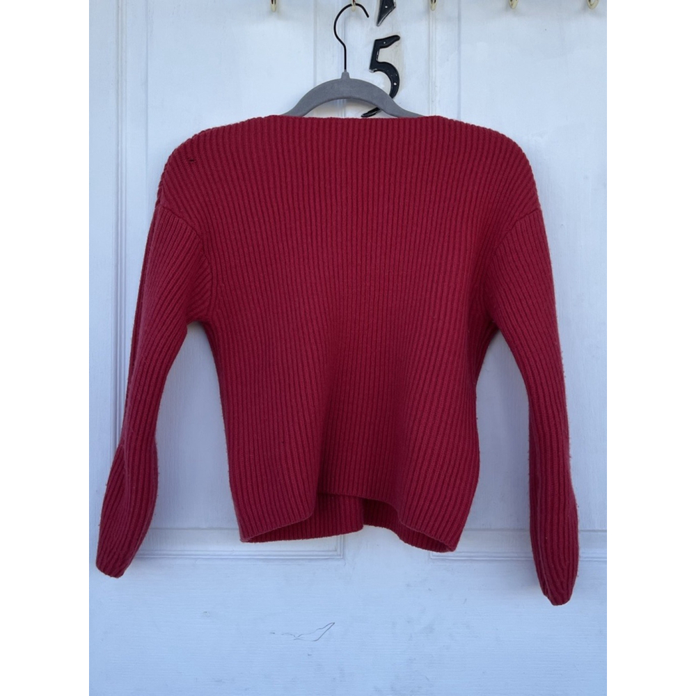 H&M Red Wool Ribbed Knit Sweater US 4 Cropped Slim Fit Long Sleeve - Picture 2 of 13